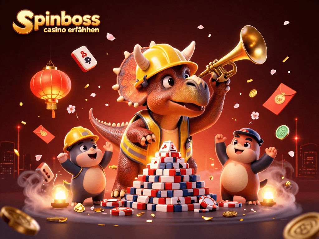 SpinBoss Casino Erfahrungen: Illustratives Bild mit glücklichen Charakteren und Casino-Elementen.