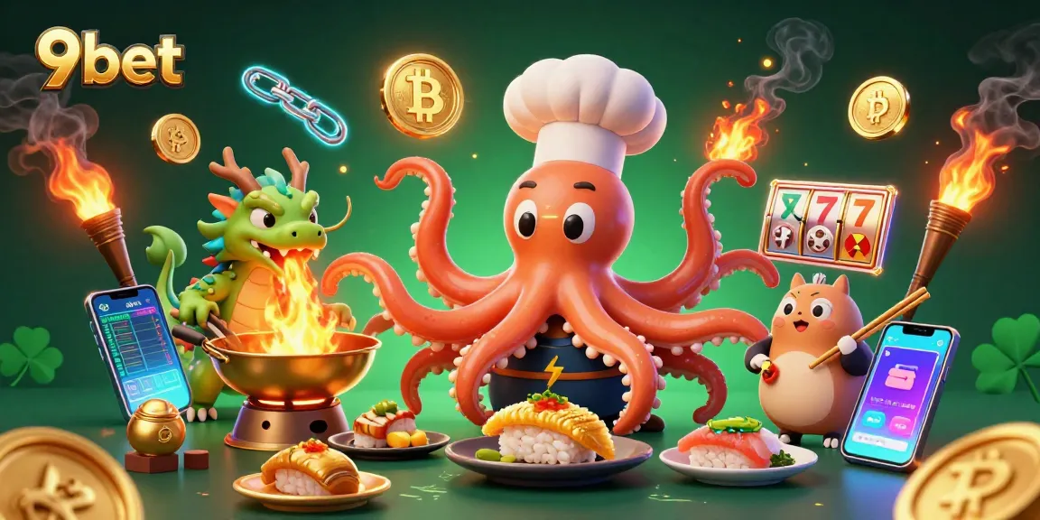 Experience thrilling gaming with 9bet, showcasing 3D characters in a vibrant casino scene.