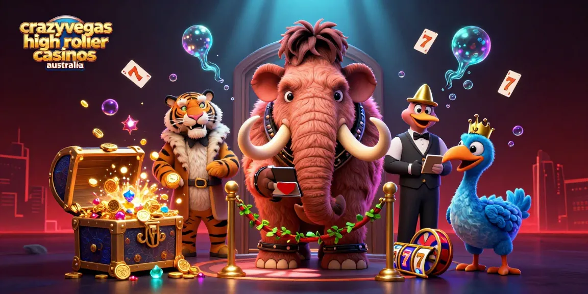 Experience the best of crazyvegas high roller casinos australia with a vibrant scene featuring casino characters and exciting games.