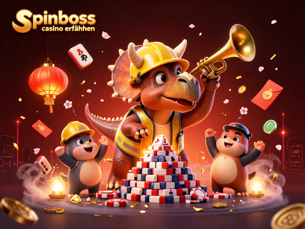 SpinBoss Casino Erfahrungen: Illustratives Bild mit glücklichen Charakteren und Casino-Elementen.