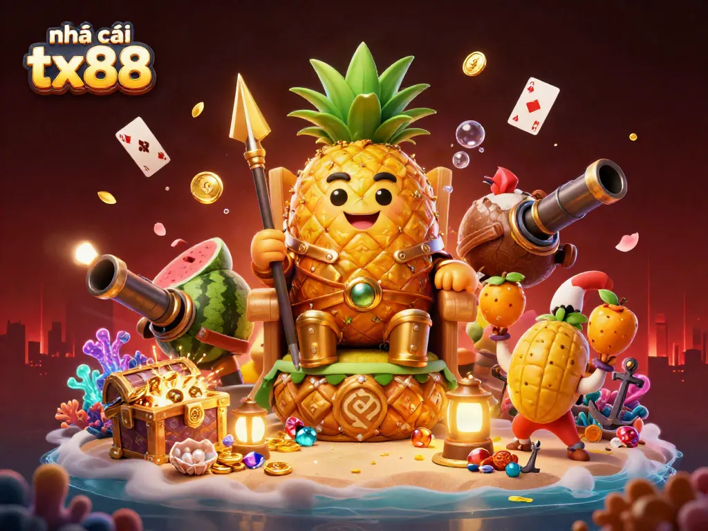 Engage with the vibrant online gambling scene at nhà cái tx88, featuring a cartoon king and exciting game elements.