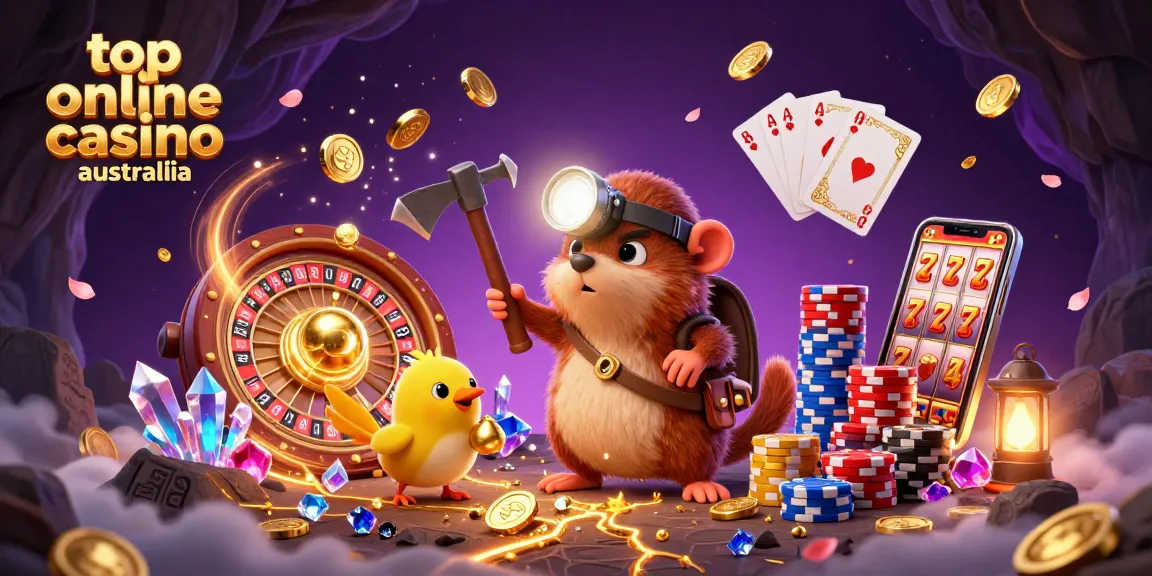 Experience the excitement at the top online casino Australia with treasure hunting characters amidst flying coins.
