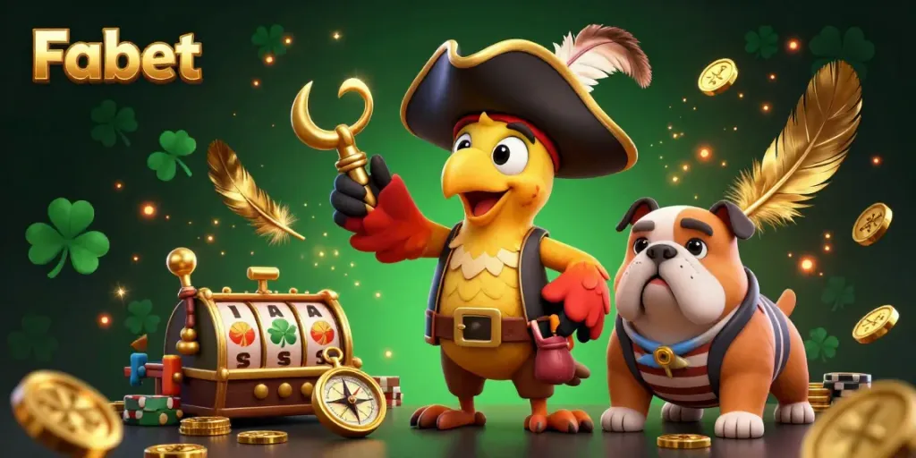 Engage in thrilling gameplay at Fabet with cartoon pirate characters amidst a vibrant casino scene.