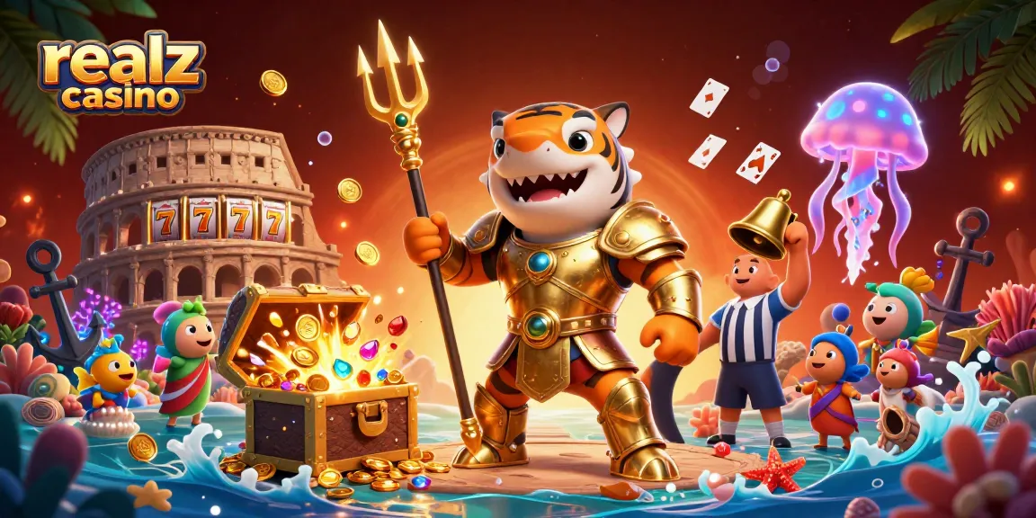 Experience thrilling action at realz casino with an underwater gladiatorial gambling showdown featuring a tiger shark.
