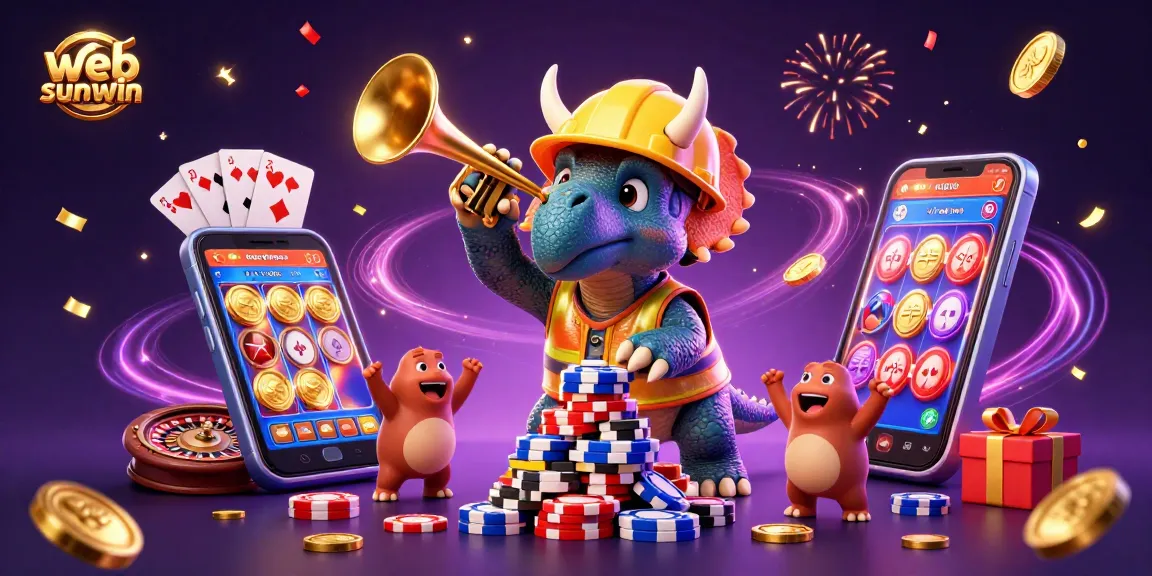 Experience the thrill of web sunwin with high-energy celebration amidst poker chips and vibrant casino elements.